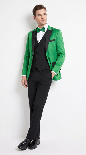 Men’s Emerald Green Tuxedo with Black Shawl Lapel, Black Vest and Pants – Formal 3 Piece Prom Wedding Suit