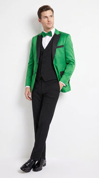 Men’s Emerald Green Tuxedo with Black Shawl Lapel, Black Vest and Pants – Formal 3 Piece Prom Wedding Suit