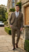 Men’s Taupe Tan Coffee Windowpane Plaid 3 Piece Suit, Two Button Vested Wedding Business Suit Set