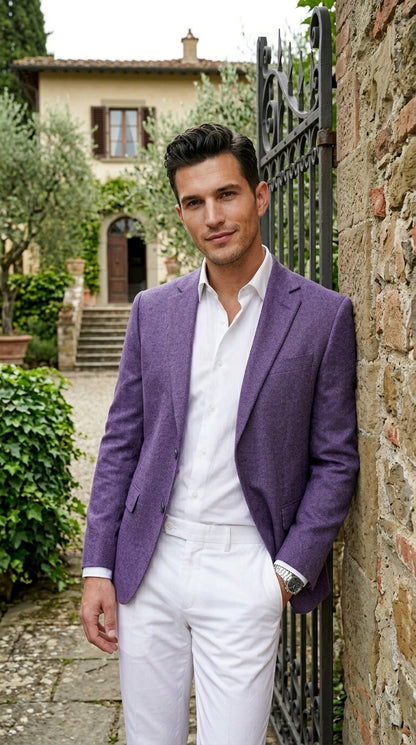 Men’s Light Purple Single Breasted Two Button Blazer, Classic Business Casual Wedding Sport Coat Jacket