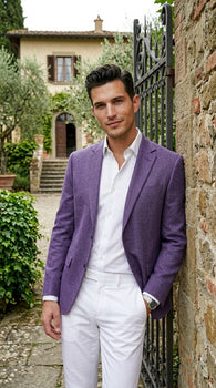 Men’s Purple Single Breasted Two Button Blazer, Classic Business Casual Wedding Sport Coat Jacket