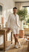 Men’s White Seersucker Suit with Shorts, Summer Wedding Beach Casual Mini Pinstripe Suit Set