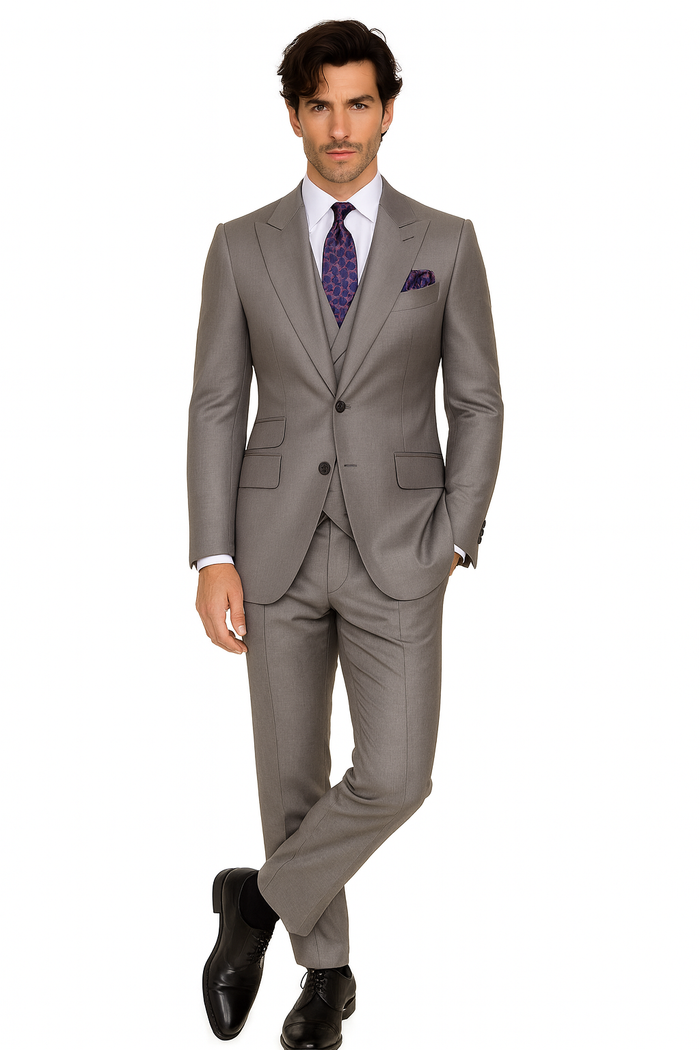 Big Lapel - Wide Lapel - Tom Ford Style Suit - Ticket Pocket - Gray - Image 5