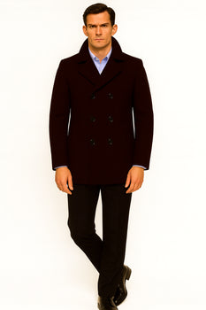 Men's Dark Brown  Wool Fabric Big and Tall Men's Peacoat - Image 9