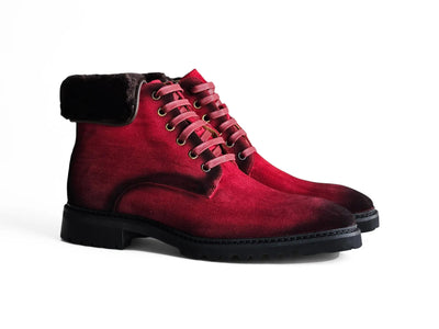 Suede Faux Shearling Combat Boot