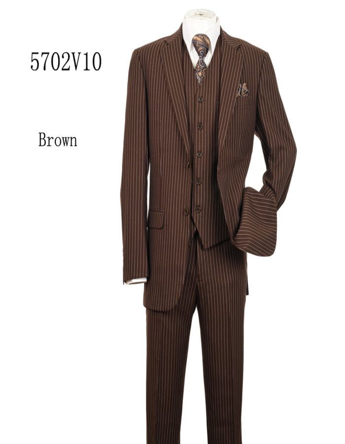 Men's Brown Pinstripe 3-Piece Suit with Matching Vest – Classic Fit Business and Formal Attire - Image 6