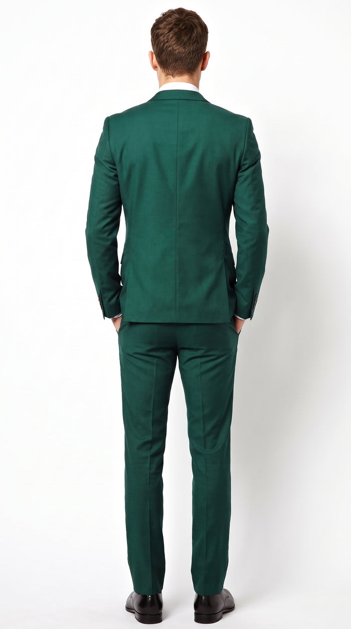 Men’s Emerald Hunter Green Two-Button Suit – Formal Wedding, Prom & Party Suit with Side Vents