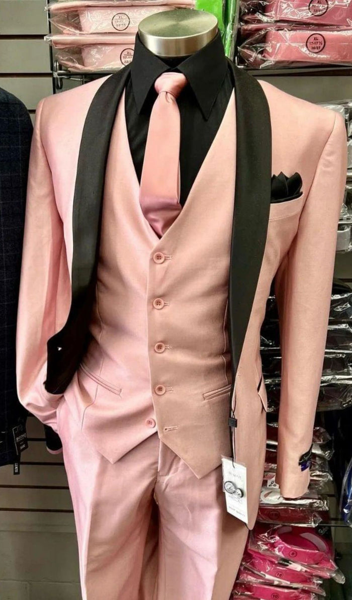 Men's Light Pink 3-Piece Tuxedo Suit with Black Satin Shawl Lapel – Formal Wear - Ultra Slim Fitted in Blush color - Image 6