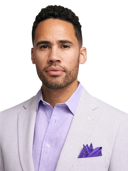 Mens Lavender Seersucker Suit Blazer + Pants Cotton Fabric - Summer Fabric in Purple color - Image 10