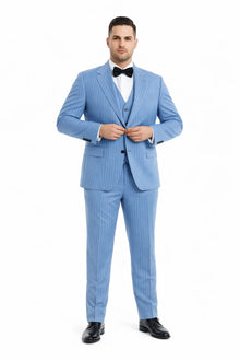 Summer Suits - Pinstripe Suit - Vested Suit - Blue