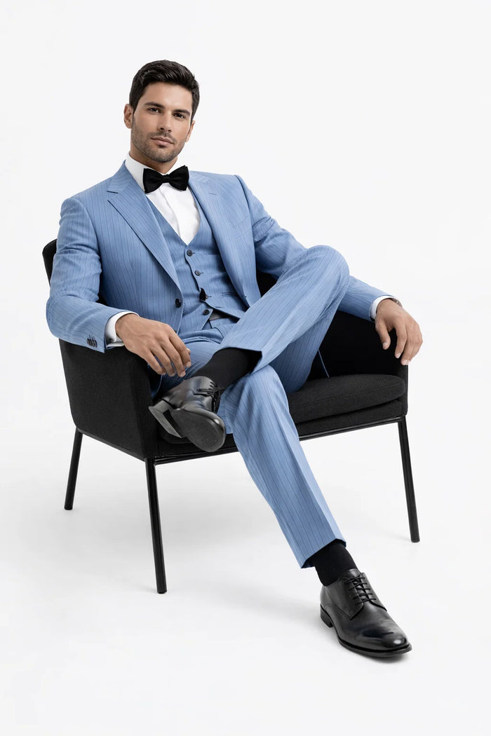 Summer Suits - Pinstripe Suit - Vested Suit - Blue