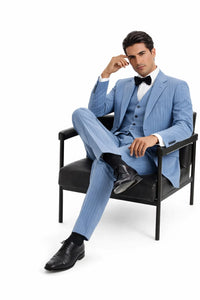 Summer Suits - Pinstripe Suit - Vested Suit - Blue