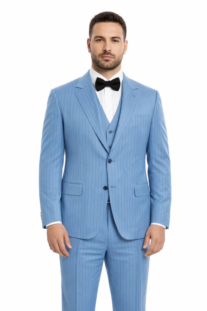 Summer Suits - Pinstripe Suit - Vested Suit - Blue
