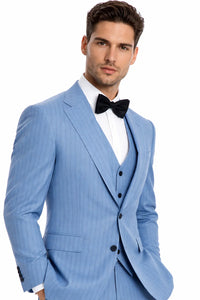 Summer Suits - Pinstripe Suit - Vested Suit - Blue