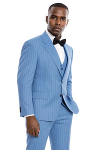 Summer Suits - Pinstripe Suit - Vested Suit - Blue