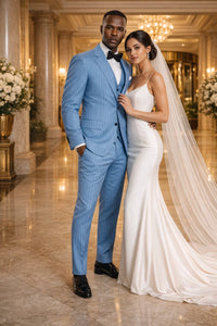 Summer Suits - Pinstripe Suit - Vested Suit - Blue