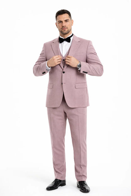 Summer Suits - Pinstripe Suit - Vested Suit - Dusty Rose
