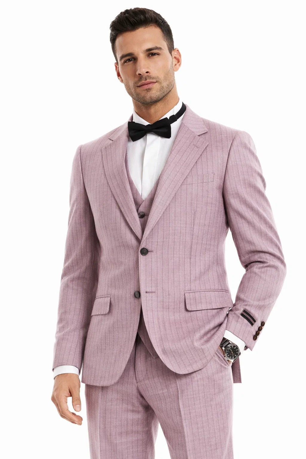 Summer Suits - Pinstripe Suit - Vested Suit - Dusty Rose