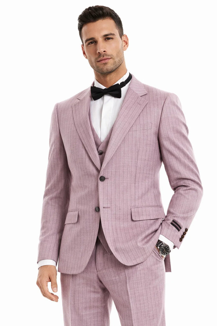 Summer Suits - Pinstripe Suit - Vested Suit - Dusty Rose