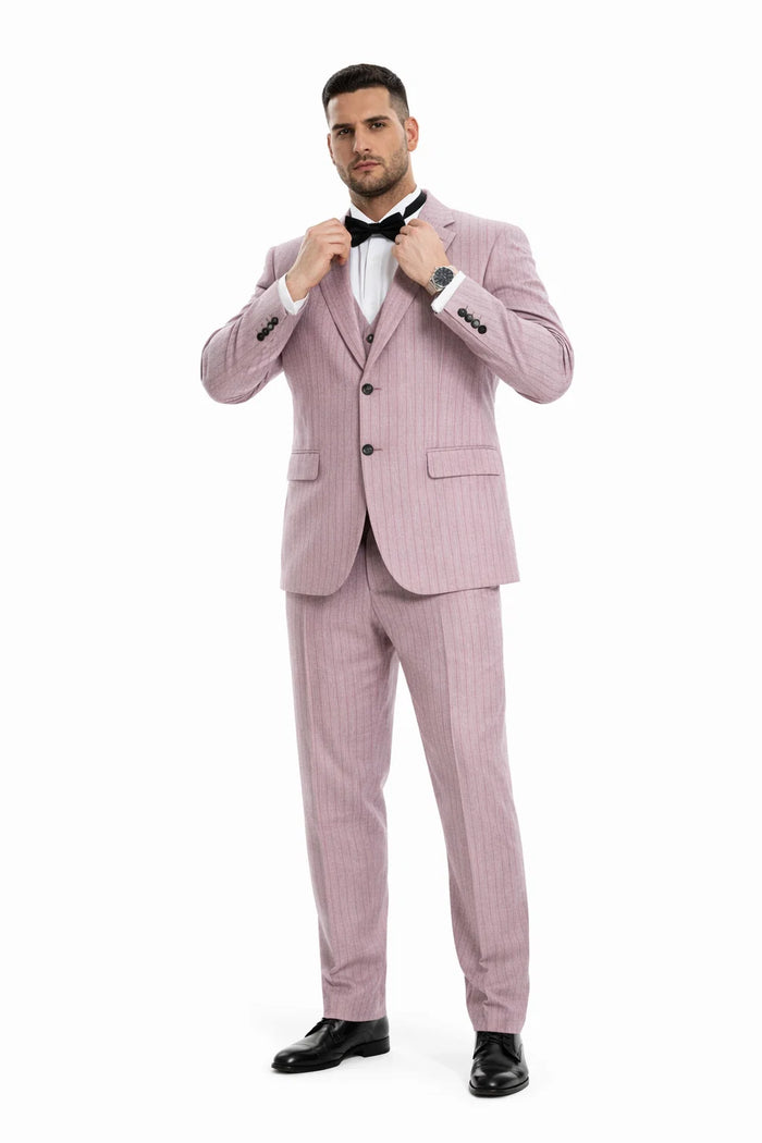 Summer Suits - Pinstripe Suit - Vested Suit - Dusty Rose