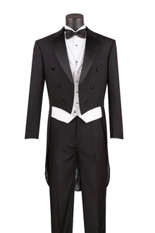 Mens Tuxedo Regular Fit Collection with Tails 3 Piece in Black