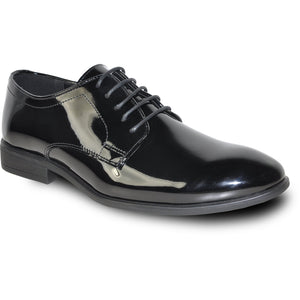 Bravo Mens Classic Plain Toe Shiny Patent Tuxedo Oxford Dress Shoe in Black