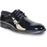 Bravo Mens Plain Round Toe Shiny Patent Tuxedo Shoe in Black