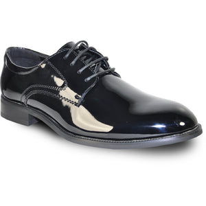 Bravo Mens Plain Round Toe Shiny Patent Tuxedo Shoe in Black