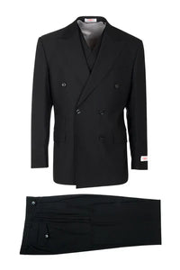 Tiglio Rosso Suit  - Classic Fit Athletic Cut 100% Wool Super 150s Italian Fabric Peak Lapel in Color Dark Black