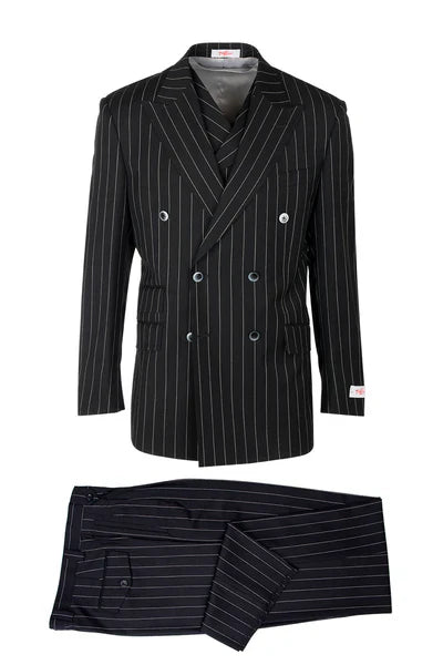 Tiglio Rosso Suit  - Classic Fit Athletic Cut 100% Wool Super 150s Italian Fabric Peak Lapel in Color Black/White