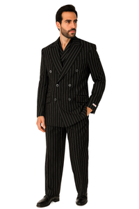 Tiglio Rosso Suit  - Classic Fit Athletic Cut 100% Wool Super 150s Italian Fabric Peak Lapel in Color Black/White