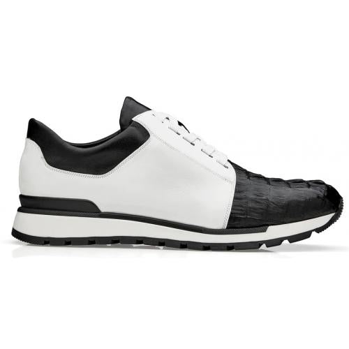 Belvedere Titan Black / White Genuine Crocodile Soft Calf Casual Sneakers