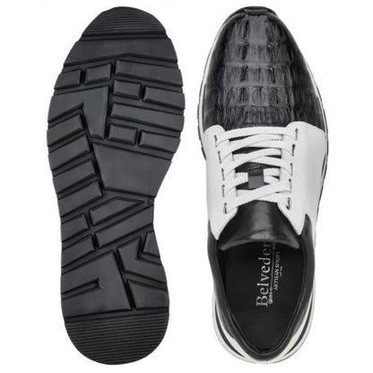Belvedere Titan Black / White Genuine Crocodile Soft Calf Casual Sneakers - Image 3