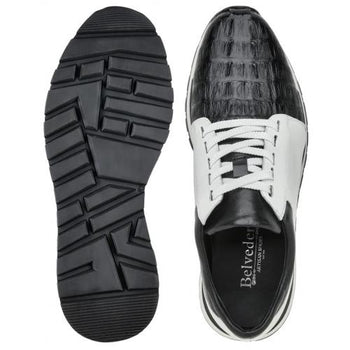 Belvedere Titan Black / White Genuine Crocodile Soft Calf Casual Sneakers - Image 3
