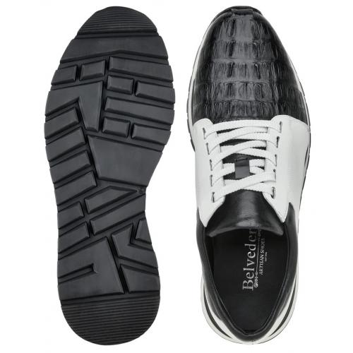 Belvedere Titan Black / White Genuine Crocodile Soft Calf Casual Sneakers