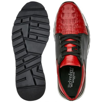 Belvedere Titan Black / Red Genuine Crocodile Soft Calf Casual Sneakers - Image 3