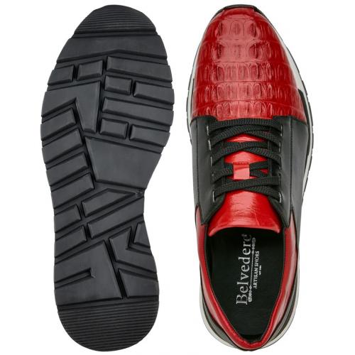 Belvedere Titan Black / Red Genuine Crocodile Soft Calf Casual Sneakers - Image 3