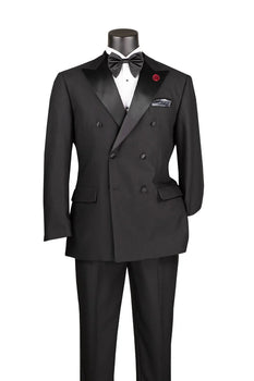 Modern Fit Black 2 Piece Double Breasted Tuxedo Adjustable Waistband with Oversized Bow Tie