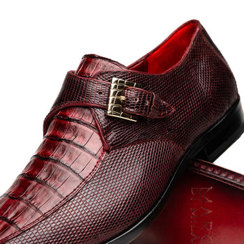 Marco Di Milano Toluca Wine / Burgundy Monk Strap Lizard & Crocodile Shoes - Image 5