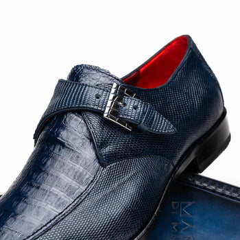 Marco Di Milano Toluca Navy Blue Monk Strap Lizard & Crocodile Shoes - Image 4