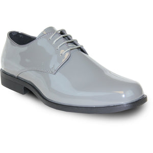 Bravo Mens Classic Plain Square Toe Shiny Patent Tuxedo Dress Shoe in Grey
