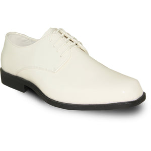 Bravo Mens Classic Plain Square Toe Shiny Patent Tuxedo Dress Shoe in Ivory
