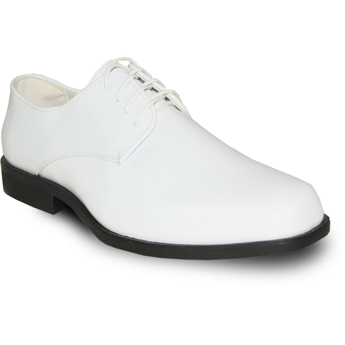 Bravo Mens Classic Plain Square Toe Shiny Patent Tuxedo Dress Shoe in White