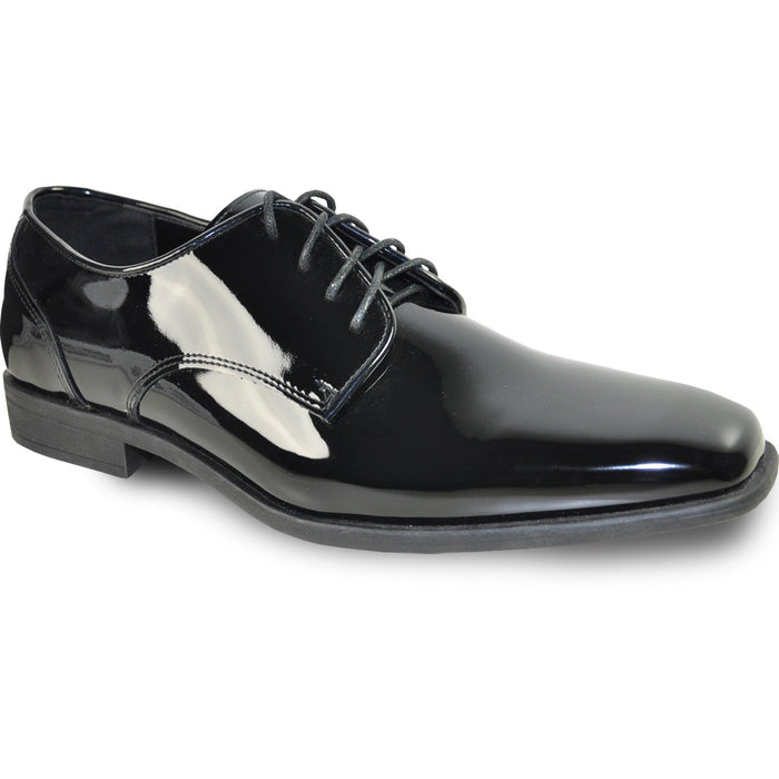 Bravo Mens Modern Pointy Square Toe Oxford Patent Tuxedo Shoe in Black