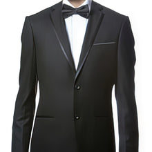 Slim Fitted Skinny Tapered Men'S Trimmed Peak Lapel Black