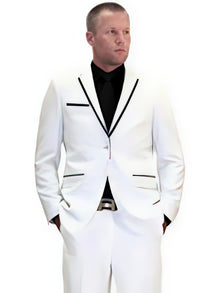 Men'S White Tuxedo With Black Trim 100% Luxury Rayon Two Button Jacket