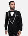 Statement Men's Black with White Lapel Vested 100% Wool Tuxedo