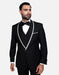 Statement Men's Black with White Lapel Vested 100% Wool Tuxedo