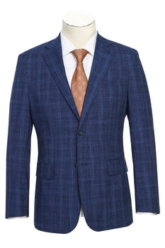 Saco vaquero - Traje Para Hombre - Western Sport Coat - Western Blazer - Mens Designer Two Button Slim Fit Notch Lapel Suit In Dark Blue Windowpane Plaid Weave