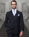 Mens Classic Fit Pleated Pant 2 Button Wool Suit in Navy Blue